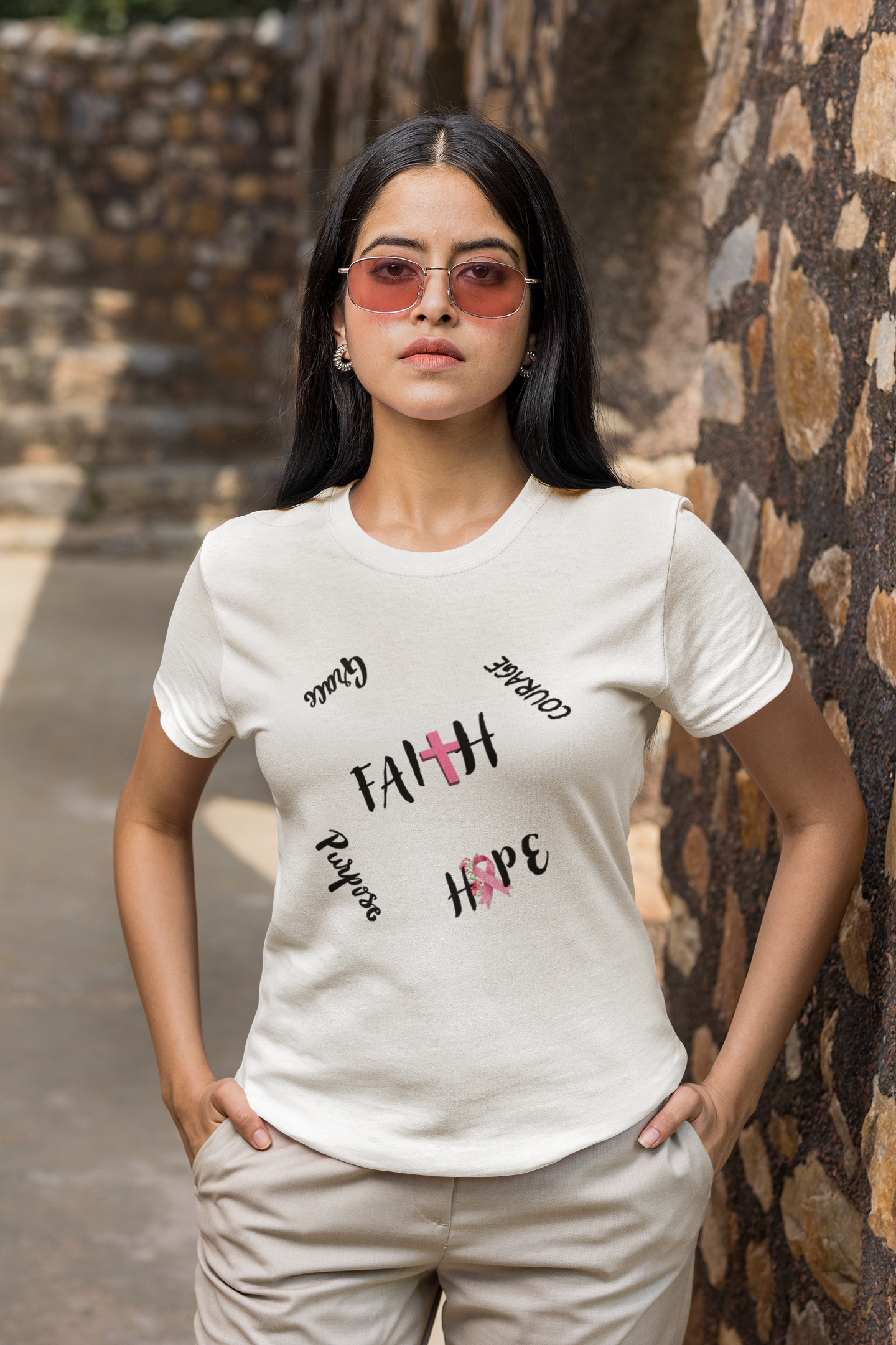 Faith • Courage • Hope • Prayer Cross Tee (White)